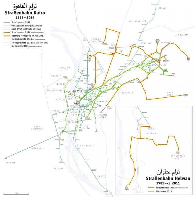 Karte der Straßenbahnhaltestellen in Kairo